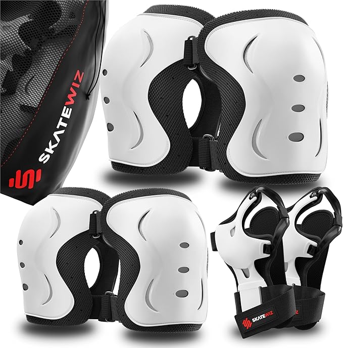 SKATEWIZ Skating Protective Gear Adults & Kids [6pc] incl. Knee Pads, Elbow Pads Wrist Guards for Roller Skating & Skateboarding-StrideForce Fitness