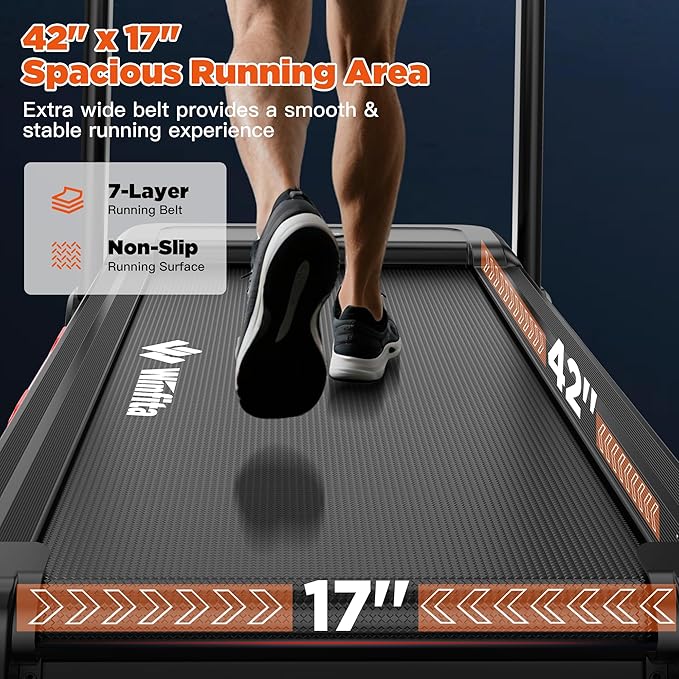 3.5HP Folding Treadmills for Home with Incline Optional, 300 lbs Capacity, 8.0MPH Speed, 17'' Wide Belt, App, Bluetooth Connection, 64 Programs, USB Charging Port, BMI Detector for Home Use-StrideForce Fitness