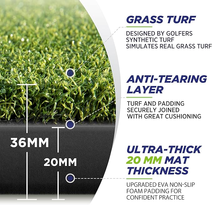 Golfguru Golf Mat, 5x4ft/5x5ft Dense Elite Golf Hitting Mats Practice with 10 Balls, 9 Tees, Heavy Duty Artificial Hitting Training Matt for Backyard Driving Chipping Indoor Outdoor Simulators-StrideForce Fitness