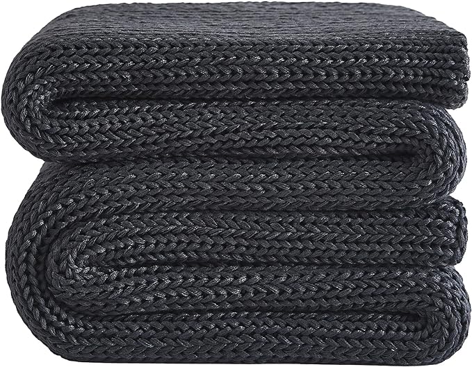 L'AGRATY Knitted Weighted Blanket - 60"x80" 15lbs Cooling Chunky Knit Heavy Blanket for Adults Braided Crochet Throw Thick Cable Yarn Knit Decorative No Beads Evenly Weighted Machine Washable-StrideForce Fitness