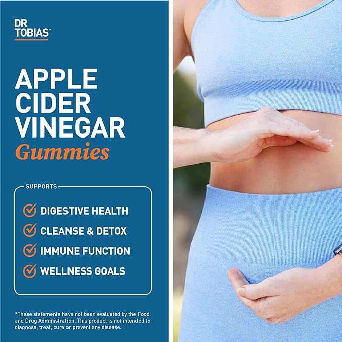 Dr. Tobias Apple Cider Vinegar Gummies, Includes 500 mg Apple Cider Vinegar with Mother, Folate, B12 & Iodine, Supports Gut Health, Cleanse & Detox, Vegan, Gluten-Free, 60 Gummies-StrideForce Fitness
