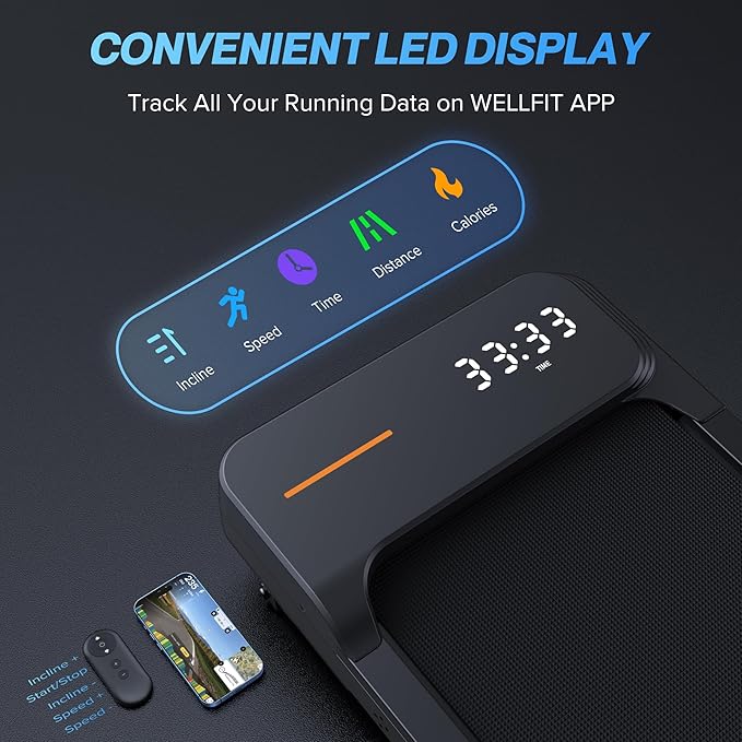 WELLFIT Walking Pad Treadmill with 10% Auto/Manual Incline for Home Office Apartment– 360 LBS Capacity, Under Desk Treadmill with Hiking Climbing Mode for Efficient Fat-Burn, Wide Running Belt-StrideForce Fitness