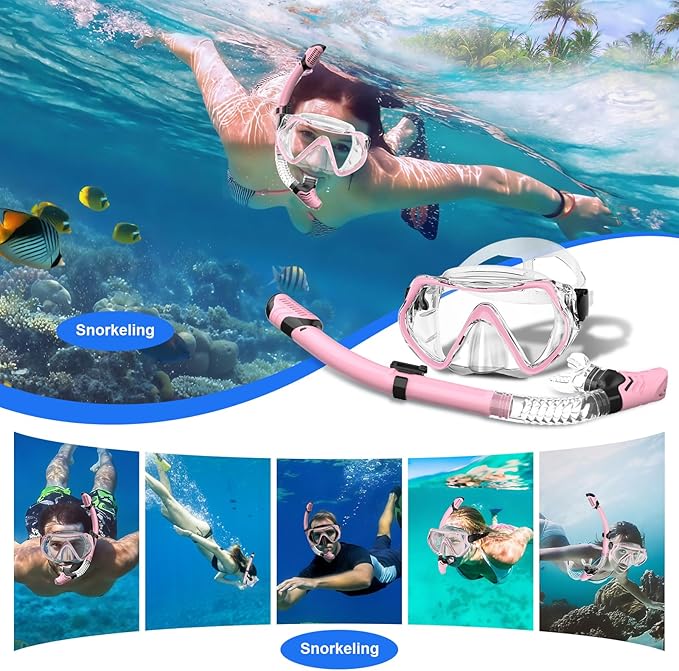 Snorkeling Gear, Dry Snorkel Set180° Panoramic Wide View,Anti-Fog Scuba Diving Mask, Professional Snorkeling Gear for Free Breathing, Swimming, Diving-StrideForce Fitness