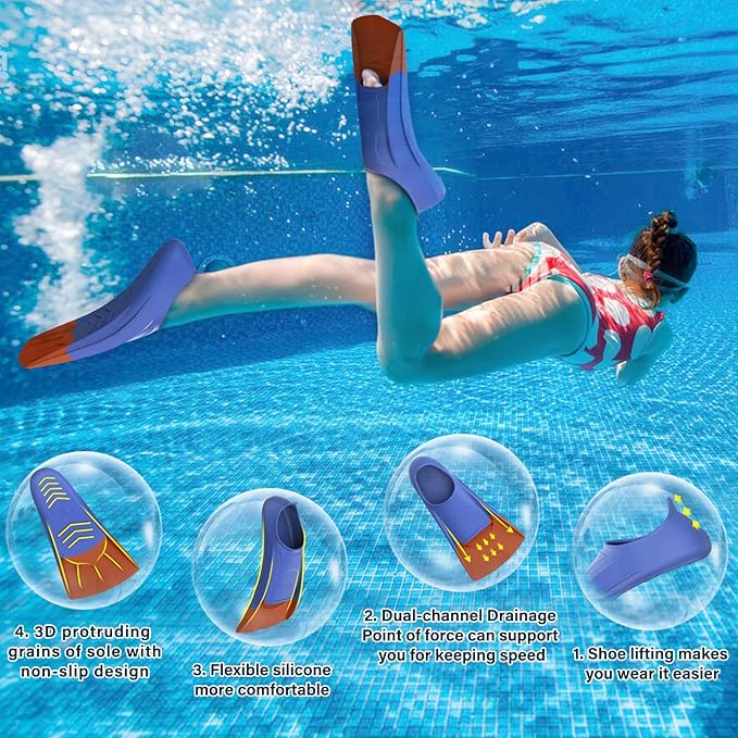 Gintenco Swim Fins, Kids Swim Training Fins for Lap Swimming, Travel Size Flippers with Mesh Bag, Silicone Swimming Fins for Kids Teens Adults Women Men-StrideForce Fitness
