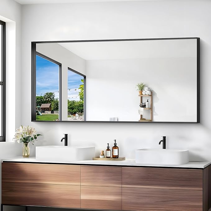 Black Bathroom Mirror, 30x60 Inch Rectangular Deep Frame Mirror, Large Wall Mounted Bathroom Vanity Mirror Over Sink for Bedroom,Restroom, Living Room, Hangs Vertically or Horizontally-StrideForce Fitness