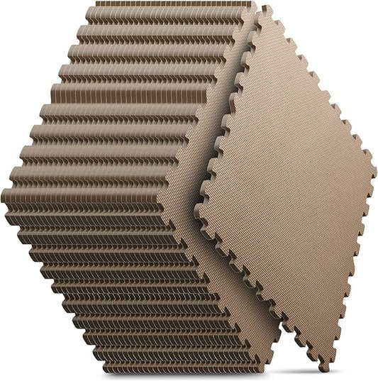 Home Gym Mat, Puzzle Exercise Mat, EVA Interlocking Foam Floor Tiles for Home Workout Equipment and Kids' Play Areas - Blue, 24 in x 24 in x ½ in - (Brown, 32 Pack(128 SQ FT))-StrideForce Fitness
