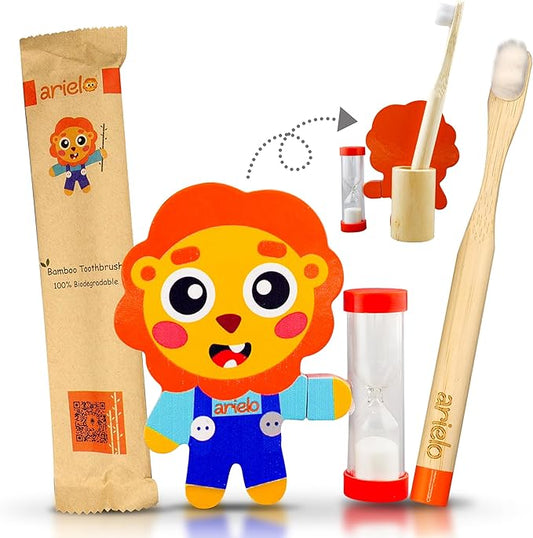 Arielo Lion Toothbrush Holder - Kids Toothbrush with Timer - Autism & Sensory Kids (Leo)