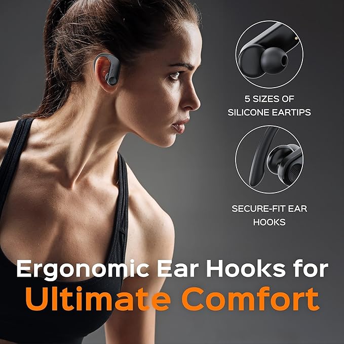 TREBLAB X3 Pro - Workout True Wireless Earbuds, Comfortable Earhooks, Bluetooth 5.3, Punchy Bass, Noise Isolation, 145H Playtime, IPX5 Waterproof, Sweatproof, 2 Mics for Calls, Sport Bluetooth Earbuds-StrideForce Fitness