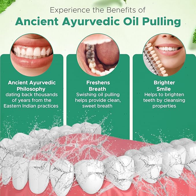 Ayurvedic Oil Pulling Mouthwash - Alcohol Free Mint Oral Rinse for Fresh Breath & Teeth Whitening | 8oz