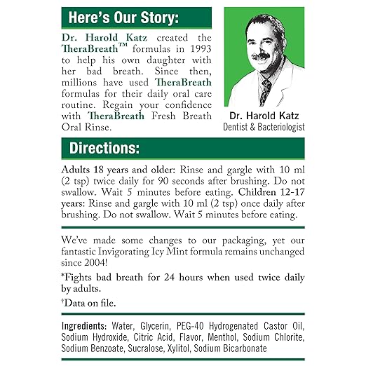 TheraBreath Fresh Breath Oral Rinse, Invigorating ICY Mint Flavor, Dentist Formulated and ADA-Accepted Mouthwash for Bad Breath pH-Balanced, Alcohol Free & Non-Burning, 1 Liter