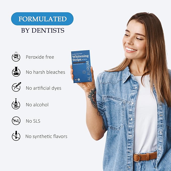 Teeth Whitening Strips - 42 Strips for 21 Day Treatment - Sensitive, Enamel Free & Peroxide Free Tooth Whitener for Whiter Teeth & Stain Removal - Dentist Formulated