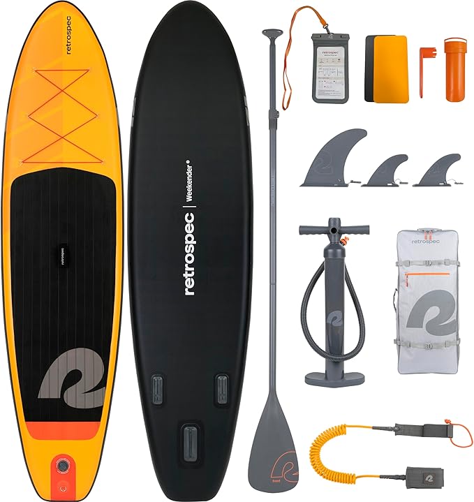 Retrospec Weekender Inflatable Stand Up Paddle Board Includes Paddle, Pump, and Accessories 10’6” Lightweight iSUP, Puncture Resistant Inflatable Paddle Board for Adults-StrideForce Fitness