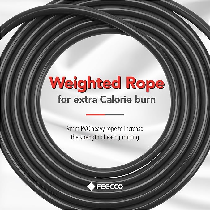 FEECCO Weighted Jump Rope - Heavy PVC Ropes with Metal Handles and Ball Bearings-StrideForce Fitness