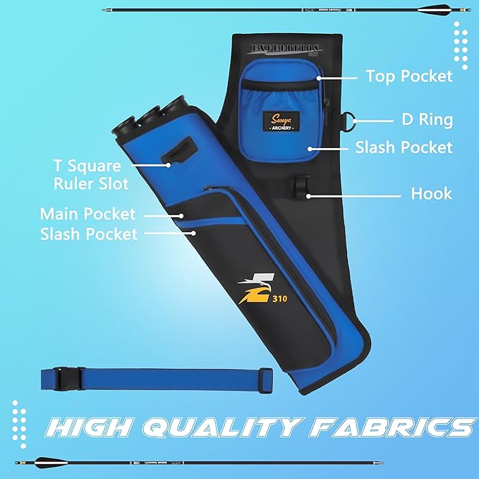 SUNYA Archery Hip Quiver for Arrows. Includes 3 Tubes Arrow Holder, Accessories Pockets and Waist Belt. Fit for Compound and Recurve Bow Practice.-StrideForce Fitness