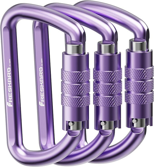 FresKaro 3inch 12kN-2698lbs Auto Locking Carabiner Clips, Solid D Shape, Heavy Duty 7075 Aluminum, Lightweight 1.09oz, Rust Proof, for Hammock, Hiking, Dog Leash, Keychain etc., Multi-Colors-StrideForce Fitness