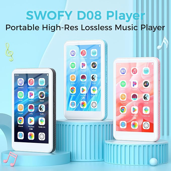 160GB MP3 Player with Bluetooth and WiFi, SWOFY D08 Android 13 OS MP3 & MP4 Players with 4" Touchscreen and HD Speaker,Music Players with Spotify,Pandora, Audible, Amazon Music, Play Store, FM Radio-StrideForce Fitness
