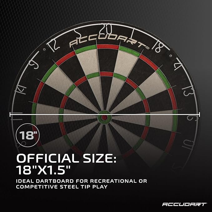 Accudart Edge Bristle Dartboard - Razor Thin Spider Wire Reduces Bounce Outs - Premium Brazilian Sisal - Advanced Metal Number Ring - Increased Playing Area - Super Thin Bullseye-StrideForce Fitness