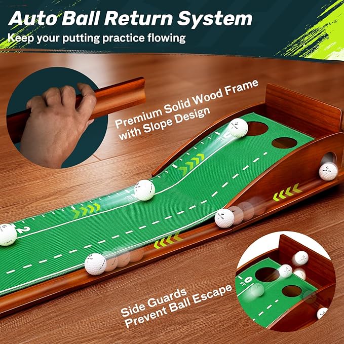 SAPLIZE Portable Putting Mat with Automatic Ball Return - Golf Practice Green with Mirror - Improve Accuracy Indoors or Outdoors-StrideForce Fitness