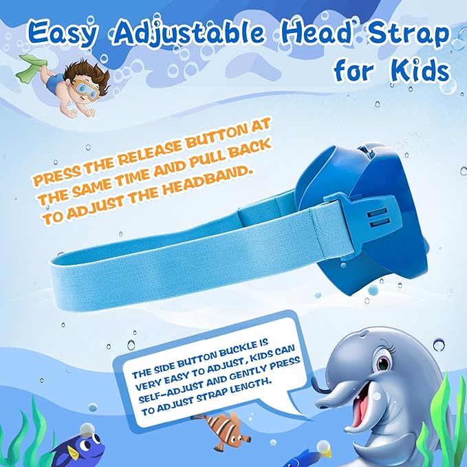 Kids Swim Goggles 180° Snorkel Diving Mask with Nose Cover, Anti-Fog Kids Swimming Goggles with Elastic Fabric Strap for Kids Boys Girls-StrideForce Fitness