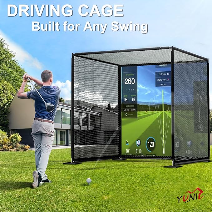 YUNIC Golf Driving Cage with Metal Frame - Choose Standard Hitting Target or Simulator Impact Screen-StrideForce Fitness
