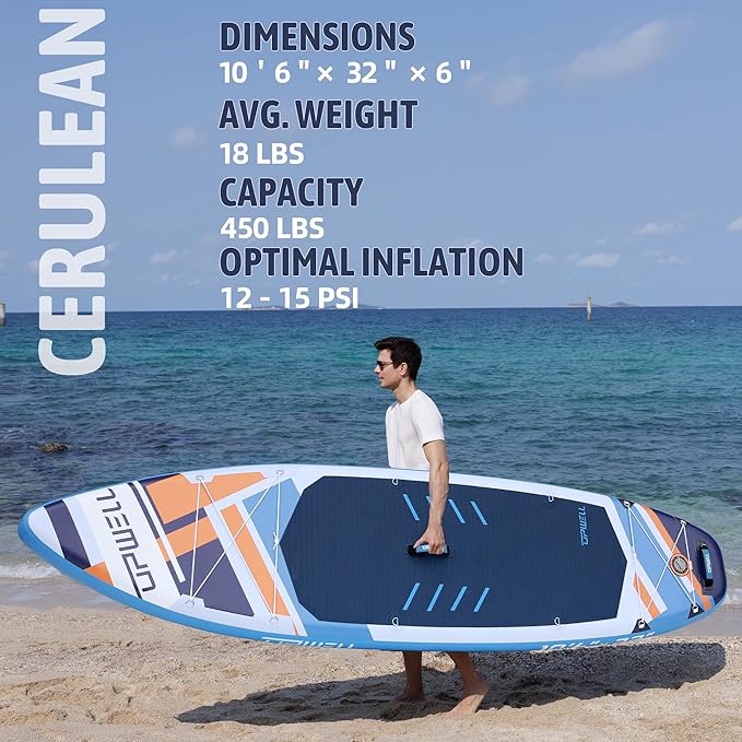 UPWELL 10'6"/11'/11'6" Inflatable Paddle Board, Stand Up Paddlboard for Youth & Adults, Stable Design, Premium SUP Accessories, Backpack, Leash, Hand Pump, Fins-StrideForce Fitness