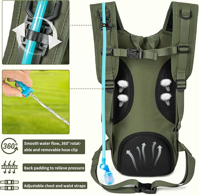 Hydration Backpack, Tactical Molle Water with 2L TPU Water Bladder, for Men Women Lightweight Water Backpack, Hydration Pack for Hiking, Biking, Climbing and Hunting-StrideForce Fitness