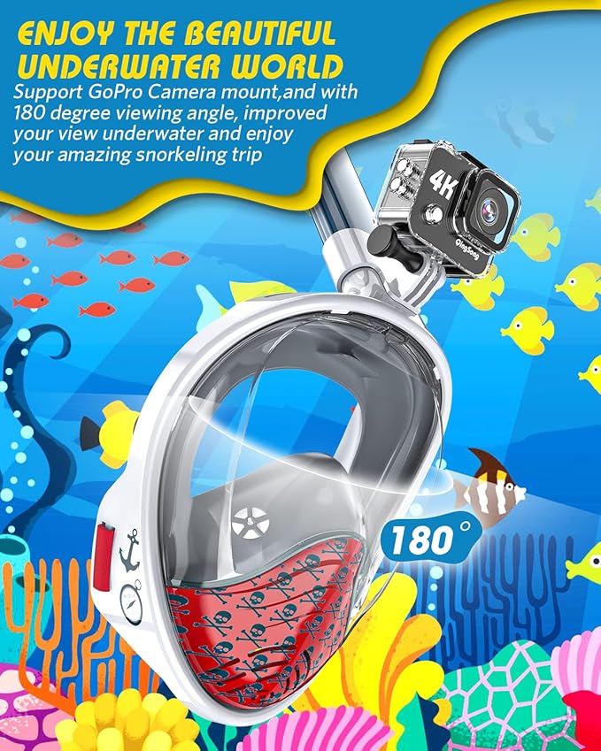 QingSong Kids Snorkel Mask Full Face, Snorkeling Set with Camera Mount, Foldable 180 Degree Panoramic View Snorkeling Gear Anti-Fog Anti-Leak-StrideForce Fitness