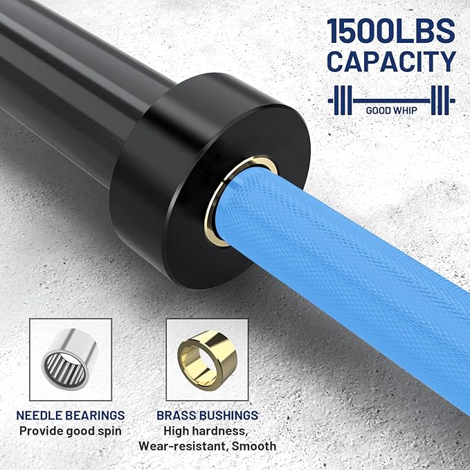 7ft Olympic Barbell Bar 45LB Load 1500lbs Capacity Available, for Gym Home Exercises, Weightlifting, Powerlifting for 2" Olympic Plates-StrideForce Fitness