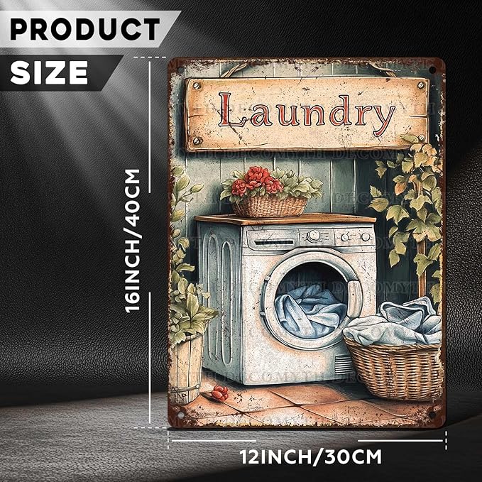 Vintage Laundry Room Tin Sign Retro Metal Poster Funny Laundry Wall Art Cafe Toilet Farm Room Garden Plaque Outdoor Farmhouse Decor Bathroom Restroom 12 * 16inch-StrideForce Fitness