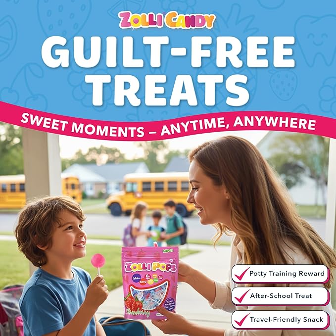 Zollipops Clean Teeth Pops Sugar Free Candy with Xylitol, Dye-Free Lollipops - Keto & Diabetic-Friendly, Dentist-Approved Treats for Kids (Strawberry, 3.1 oz)