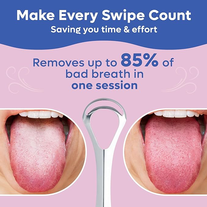 Tongue Scraper For Adults - Dual Head Stainless Steel Tongue Cleaner Travel Metal Case | Bad Breath Mouth Treatment | Best Disposable Metal Plastic-Free Scrubber | Oral Care Hygiene Essential Kit, 2pk