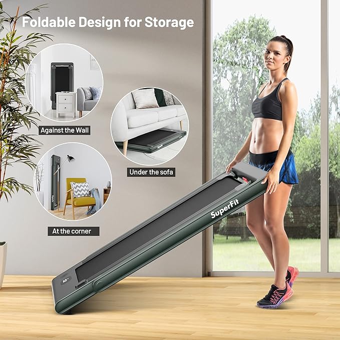 GYMAX Walking Pad, Dual LED Display 2 in 1 Under Desk Treadmill for Home with Remote & Smart App Control, 2.25HP Foldable Portable Treadmill Running Machine for Office Small Space-StrideForce Fitness