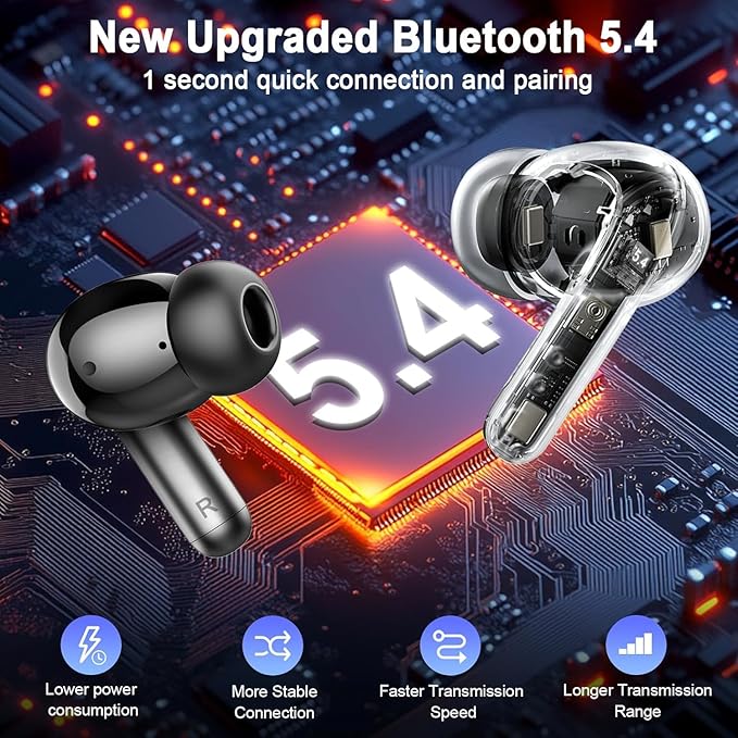 Wireless Earbuds, 2025 Bluetooth 5.4 Headphone 3D Bass Hi-Fi Stereo Ear Buds, 4 ENC Noise Cancelling Mic, 40H 3g USB-C in-Ear Earphone, IP7 Waterproof Workout Sport for Laptop Pad Android iOS, Black-StrideForce Fitness