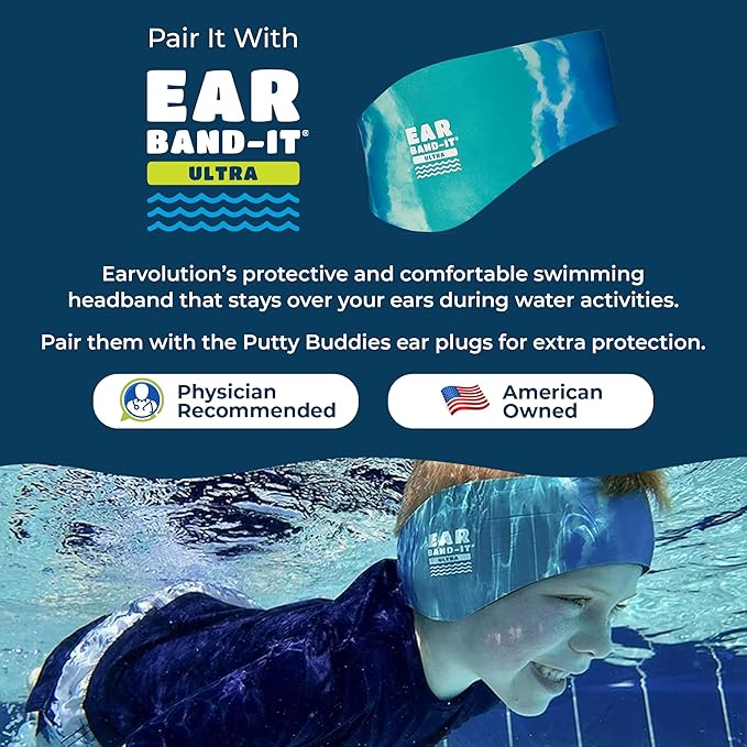 Earvolution Original Putty Buddies Ear Plugs for Swimming - Invented by an Ear Physician - Moldable, Premium Silicone Ear Plugs - One Size - Waterproof - Made in The USA - 3 Pair Pack-StrideForce Fitness