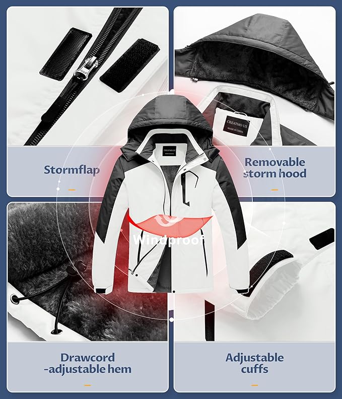 CREATMO US Men's Mountain Waterproof Ski Jacket - Windproof Snowboarding Warm Winter Coat Raincoat-StrideForce Fitness