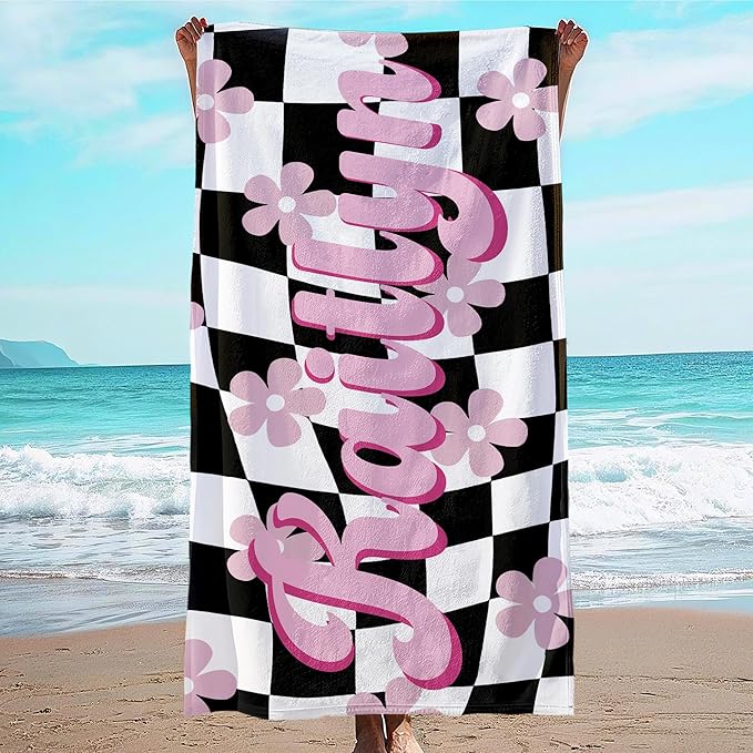 JML Personalized Beach Towel with Name, Custom Flower Beach Towel, Customized Microfiber Pool Towel, Quick Dry & Absorbent Swim Towel for Adult,Mother's Day, Birthday, Summer Holiday,Vacation-StrideForce Fitness