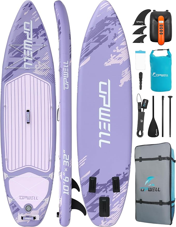UPWELL 10'6"/11'/11'6" Inflatable Paddle Board, Stand Up Paddlboard for Youth & Adults, Stable Design, Premium SUP Accessories, Backpack, Leash, Hand Pump, Fins-StrideForce Fitness
