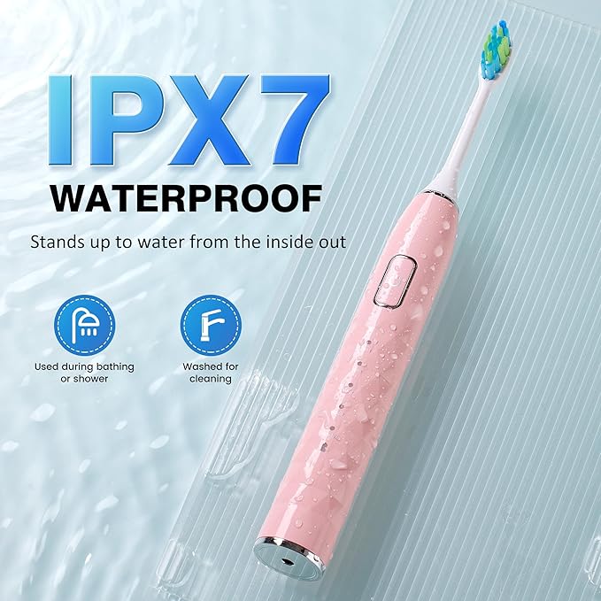 Sonic Electric Toothbrush for Adults - Deep Cleaning Teeth Whitening6 Replacement Brush Heads100-Day Battery5 Modes w/SensitiveIPX7 Waterproof (Color Options)