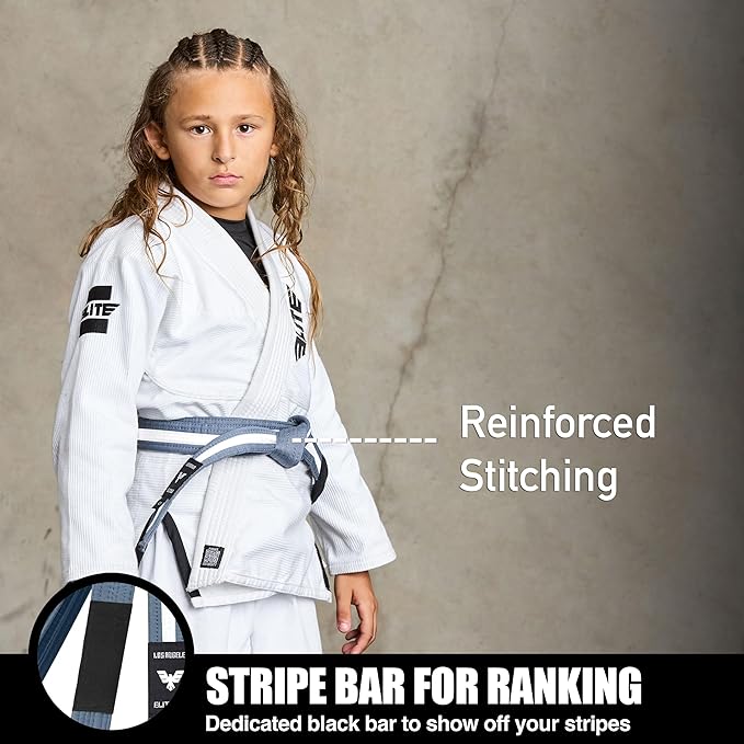 Elite Sports Kids Brazilian Jiu Jitsu Belts Preshurunk Martial Arts Youth BJJ Belts for Girls & Boys with BJJ Ranking Stripes-StrideForce Fitness