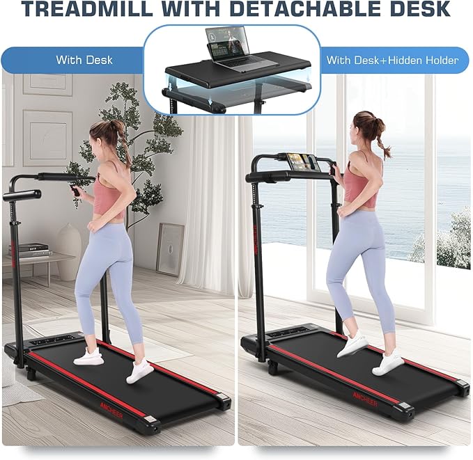 Walking Pad Treadmill with Desk Workstation,3.0 HP Foldable Treadmills with 12% Incline & Handle Bar,300lbs Capacity,2s Folding,Ultra-Quiet,Small/Compact Under Desk Treadmills for Home Ofiice-StrideForce Fitness