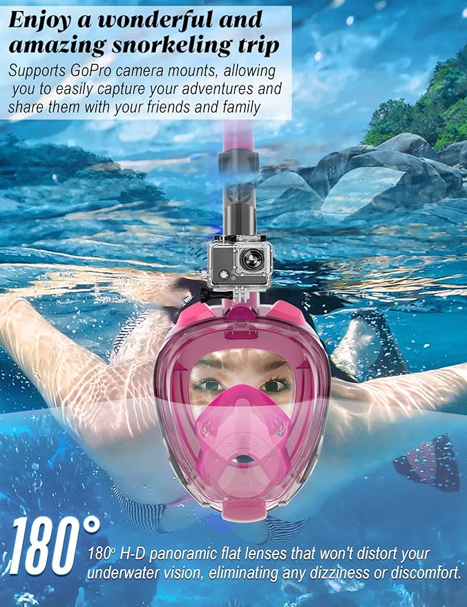W WSTOO Full Face Snorkel Mask Adults,Suitable for Beginners Dry Top Snorkeling Gear,Can Your Mouth or Nose to Breathe,180 Degrees Panoramic View,Anti-Fog Anti-Leak,Summer Travel and Vacationing Gifts-StrideForce Fitness