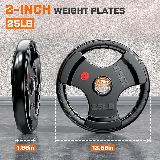 XDDIAS Rubber Weight Plates for Barbell, 2-Inch Olympic Grip Plate for Strength Training, Weightlifting and Bodybuilding in Home & Gym, Solid Cast Iron Weight Plates Pair and Sets-StrideForce Fitness