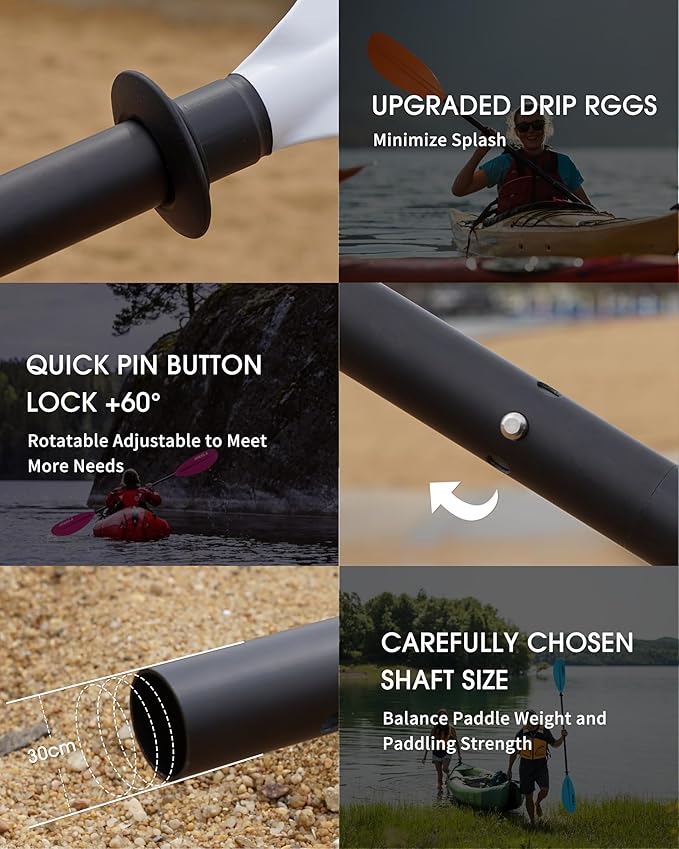 Kayak Paddle Aluminum Shaft Paddle with Nylon Blades, Floating Adjustable Kayaking Oars, 3 Piece, 220-240cm/86-94 Inches,Black/Rose/Teal/Black/Orange/Grey-StrideForce Fitness