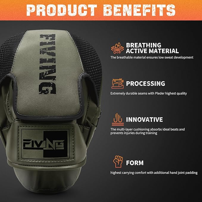 Boxing Pads for Men, Women, & Kids, Leather Focus Mitts for Martial Arts, Boxing Training, Curved Punch Mitts for Karate, Kickboxing,Muay Thai, Taekwondo-StrideForce Fitness