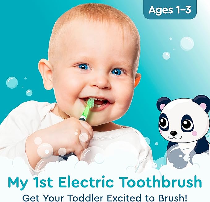 Brusheez Little Toddlers’ Sonic Toothbrush - Safe & Gentle Toothbrush for Ages 1-3 with Built-in, Light-Up 2-Minute Timer, Extra Brush Head, & Storage Base for First-Time Brushers (Parker The Panda)