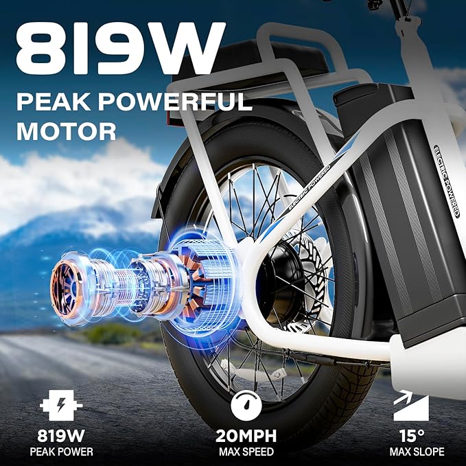 Caroma Electric Scooter with Seat, 48V Removable Battery E-Bike, Up to 30Miles&20MPH, 500/800/1200W Motor, 20" Fat Tire Adult Electric Bicycles for Commuting with Basket-StrideForce Fitness