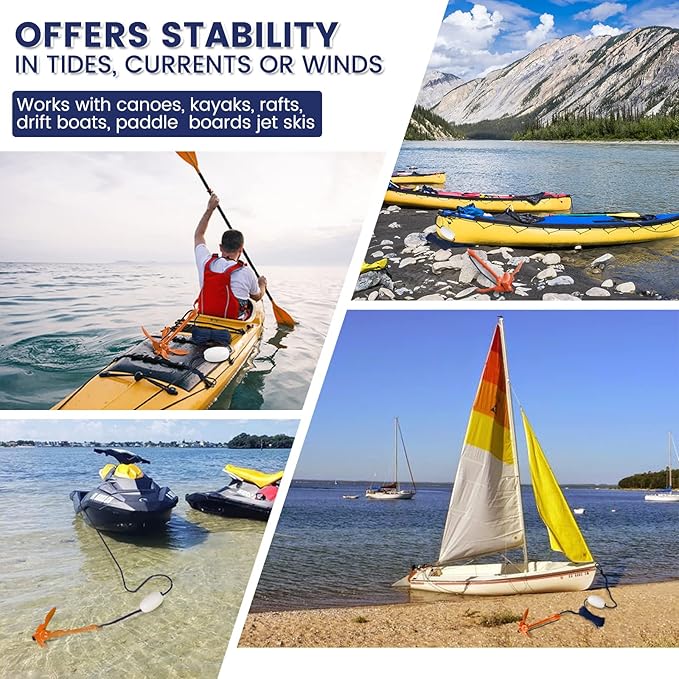 Dreizack Kayak Anchor Kit, 3.5 lb Folding Grapnel Boat Anchor Trolley Accessories with 40ft Rope and PVC Buoy for Fishing Kayaks SUP Paddle Boards Canoes Jet Ski PWC Inflatable Small Boats-StrideForce Fitness