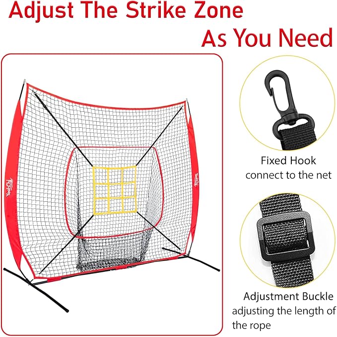 7×7FT Baseball net, Pitching net with Strike Zone Target, Baseball&Softball Practice net with Sturdy Bow Frame and Stable Base,Portable Practice net for All Ages and All Skilled Levels-StrideForce Fitness