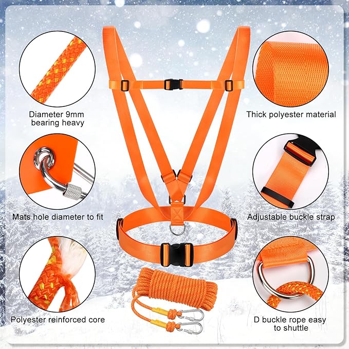 Deer Drag Sleds Set,Deers Drag Harness and Drag Sleds with Heavy Duty Deer Drag Strap Rope Elastic Tying Belt Storage Bag and 2 Tying Ropes Hunting Equipment for Deers Hauling Elk Turkey Game Animals-StrideForce Fitness