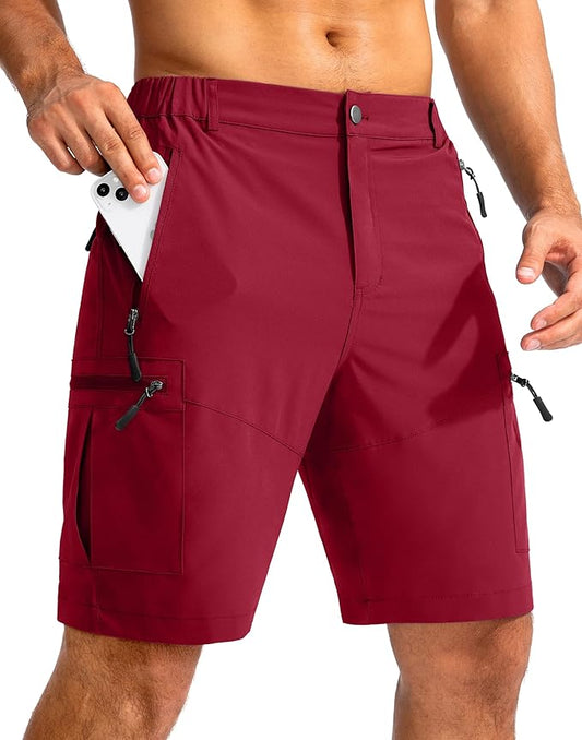 Pudolla Men's Hiking Cargo Shorts 9" Lightweight Outdoor Work Shorts for Men Travel Golf Camping Casual with 5 Zipper Pockets-StrideForce Fitness